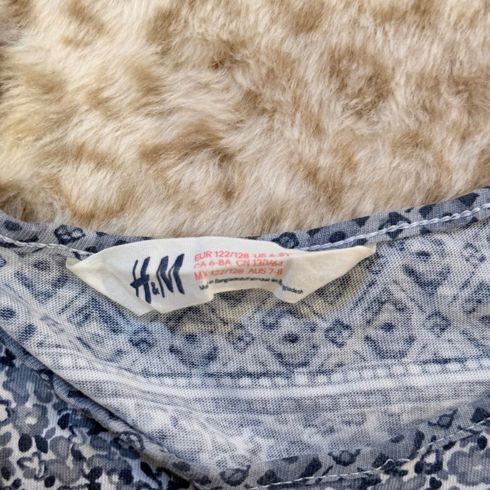 H&M Kids Grey White Boho Patterned Sleeveless Cotton Dress Size 7-8 Yrs 122/128‎ - Picture 2 of 2
